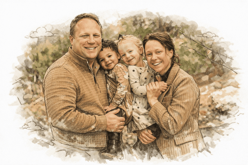 Ryan Scott with his wife Brittani and their children